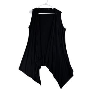 Made By Johhny Cardigan Vest Womens Large USA Black Duster Handkerchief Hem READ